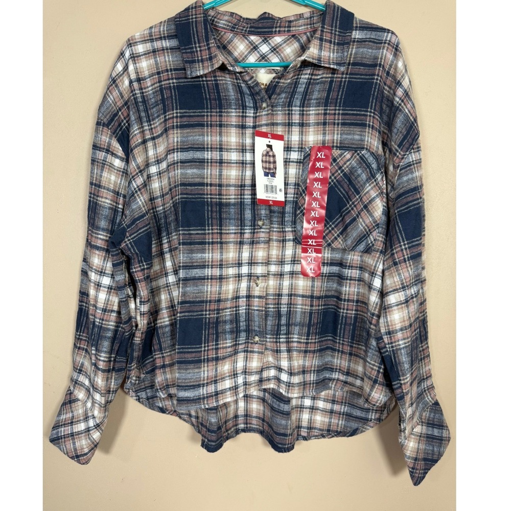 Scotch & Soda Pink Navy Plaid Flannel Button Down Shirt XL Y9B00694